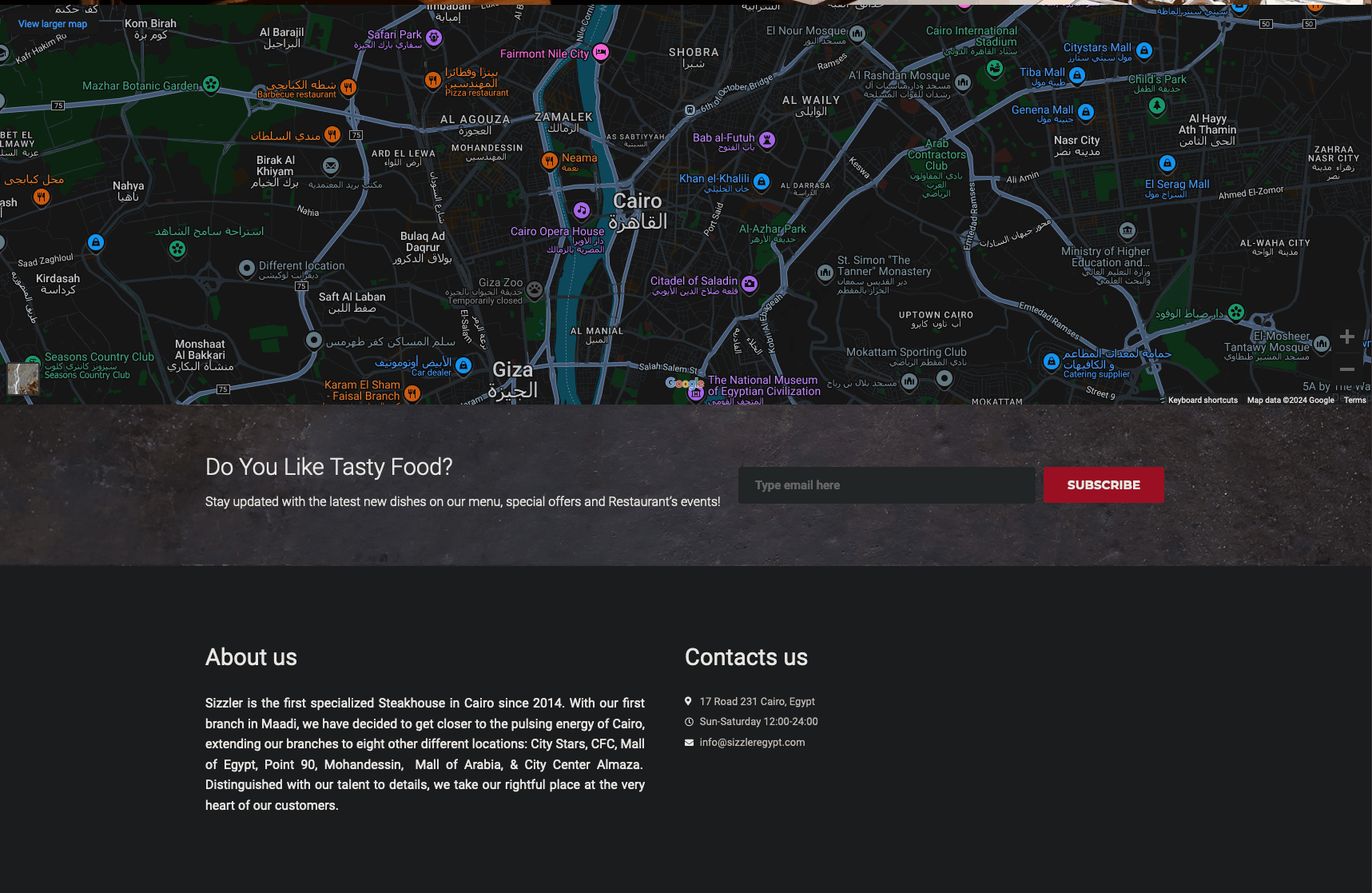 Sizzler — Map / footer section