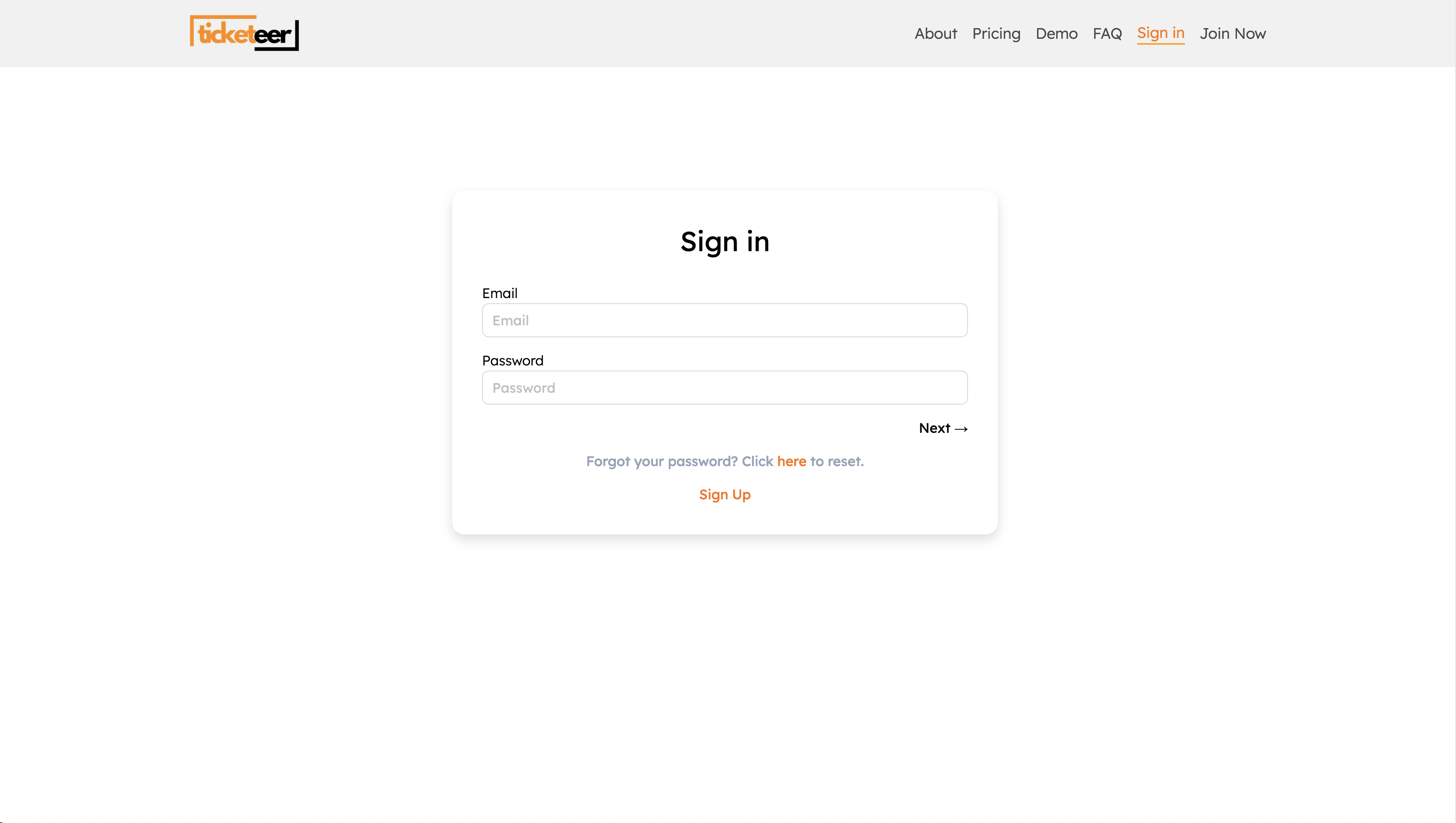 Ticketeer — Sign in page